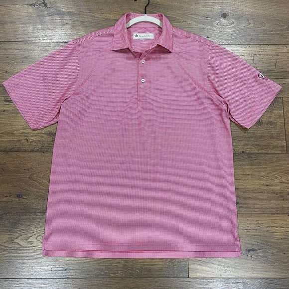 Donald Ross Polo Shirt Men Medium Golf Pink Mini Dot All Over Print Short Sleeve - Picture 1 of 12